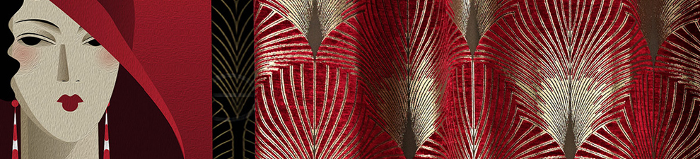 red art deco design curtain fabric