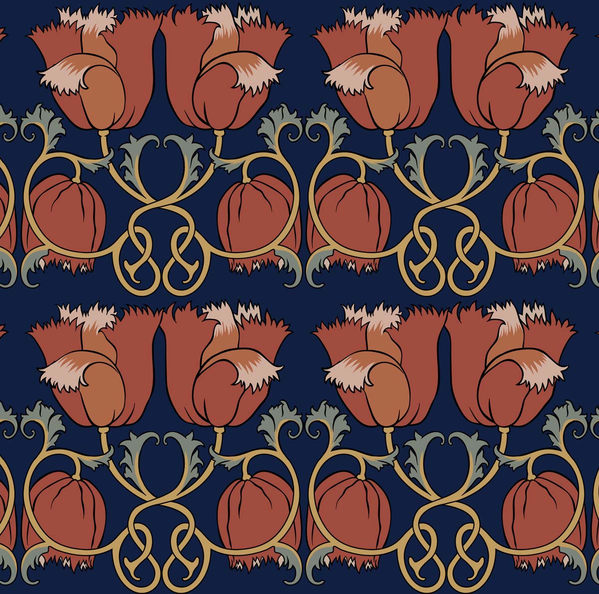 Charles Voysey Red Poppies Velvet Curtain Upholstery Fabric