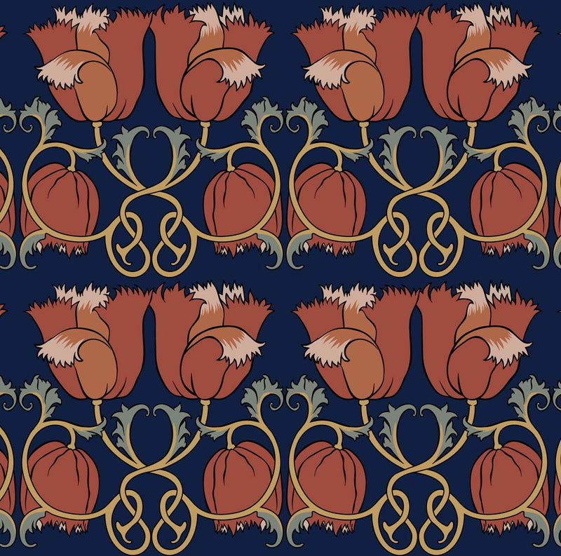 Charles Voysey Red Poppies Velvet Curtain Upholstery Fabric