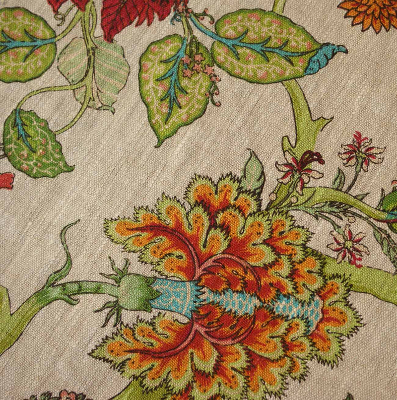 English Country House Jacobean Floral Linen Red Green