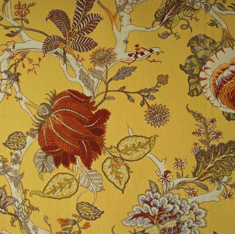 English Country House Jacobean Floral Cotton Gold Double-Width