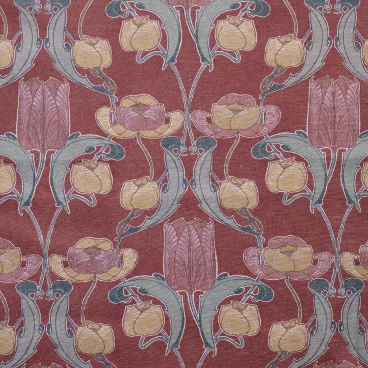 art deco art nouveau  pink linen upholstery fabric - Archibald Knox Tulips Banejiarg (Pink Tulips) Linen