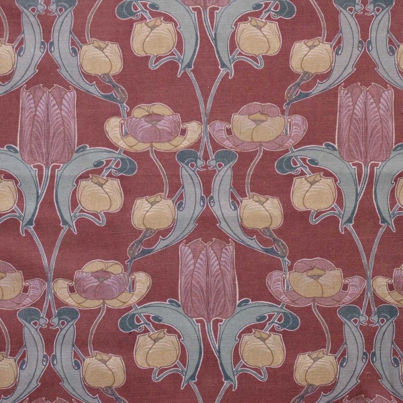 art deco art nouveau  pink linen upholstery fabric - Archibald Knox Tulips Banejiarg (Pink Tulips) Linen