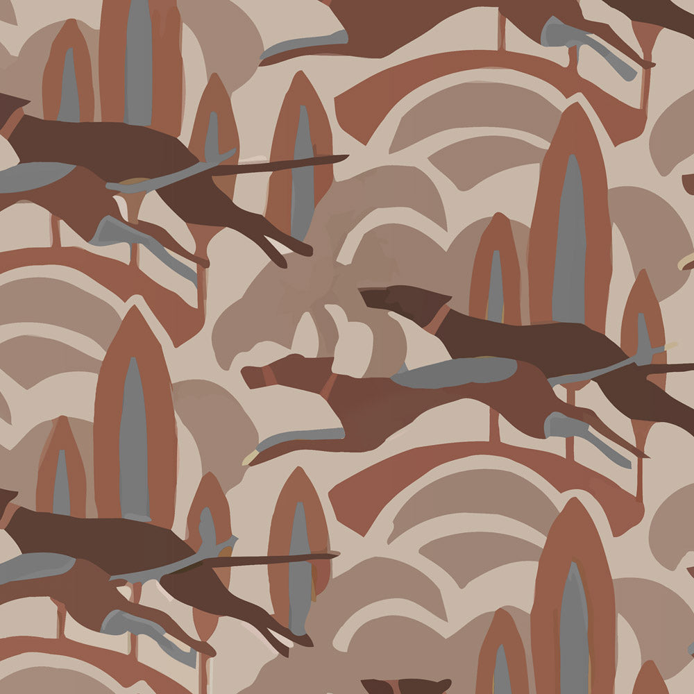 burnt orange and grey   fabric - Deco Eclectic Violeta Janes Deco Dogs Heavy Linen