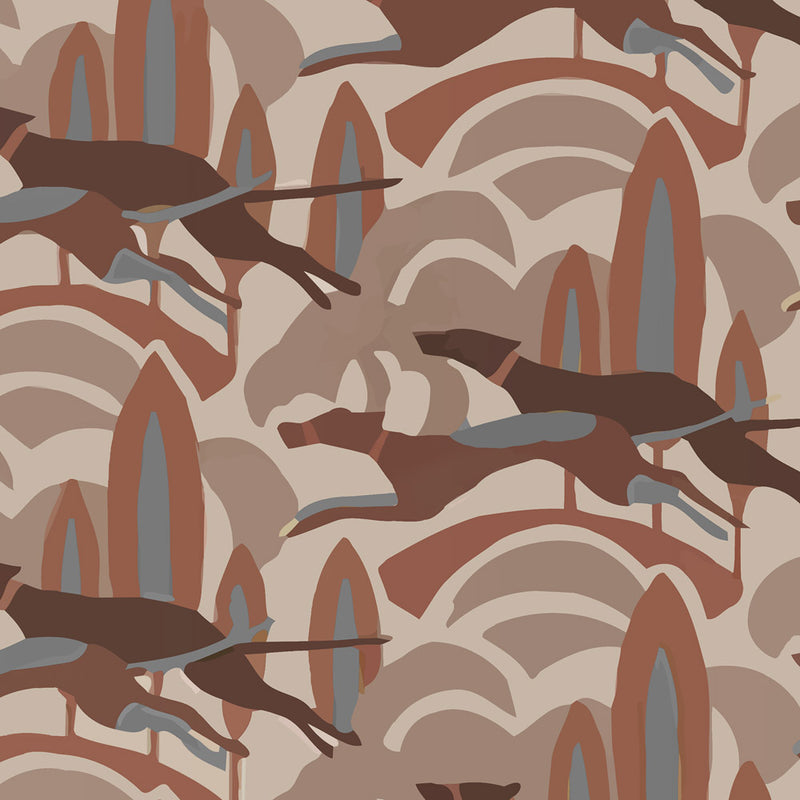 burnt orange and grey   fabric - Deco Eclectic Violeta Janes Deco Dogs Heavy Linen