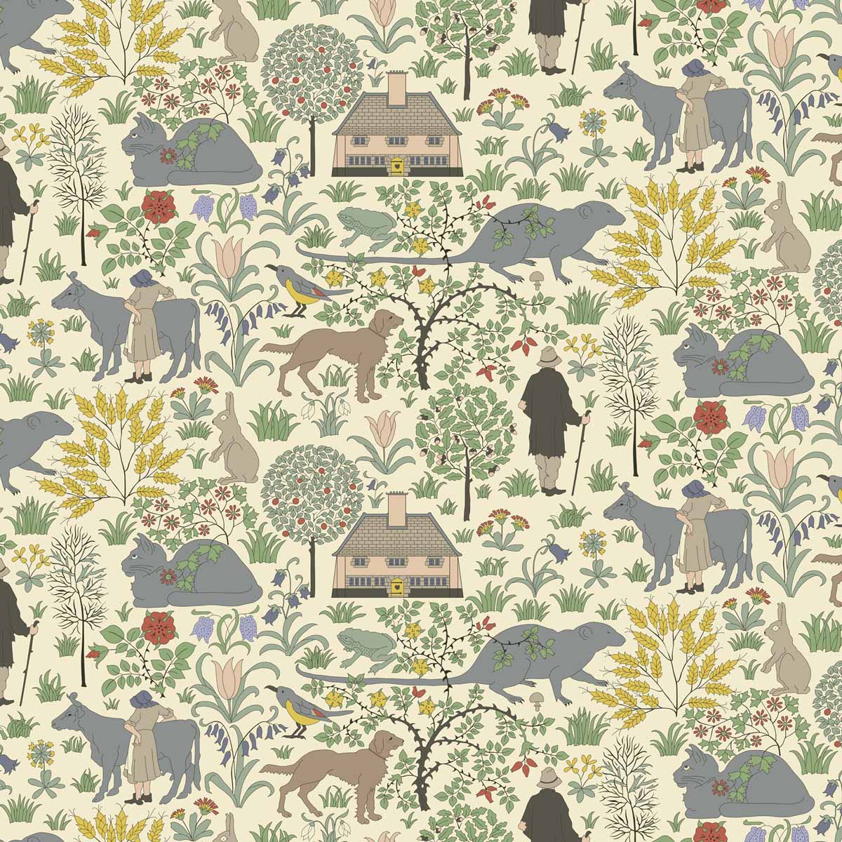 The house that jack built by Charles Voysey fabric.