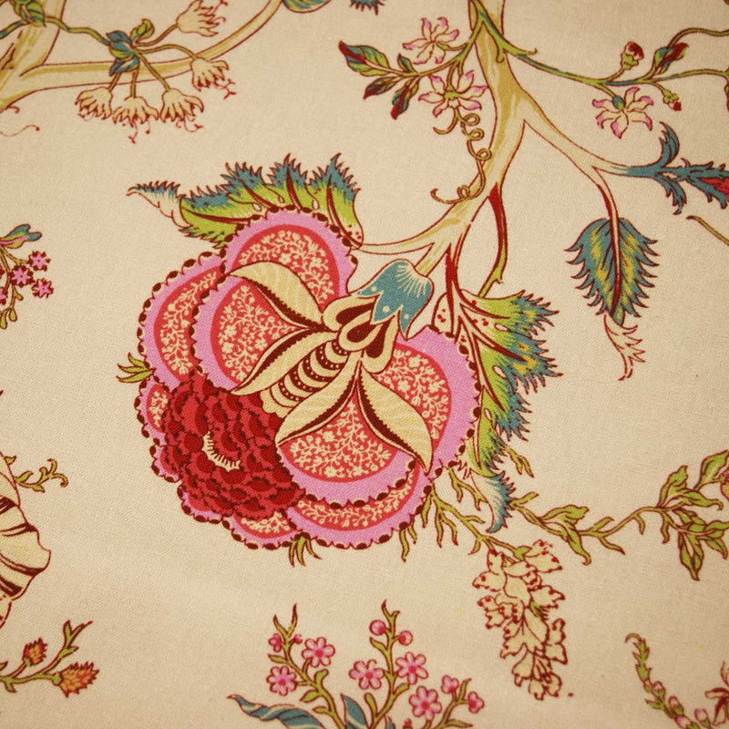 English Country House Jacobean Floral Cotton Red and Pink  Double-Width
