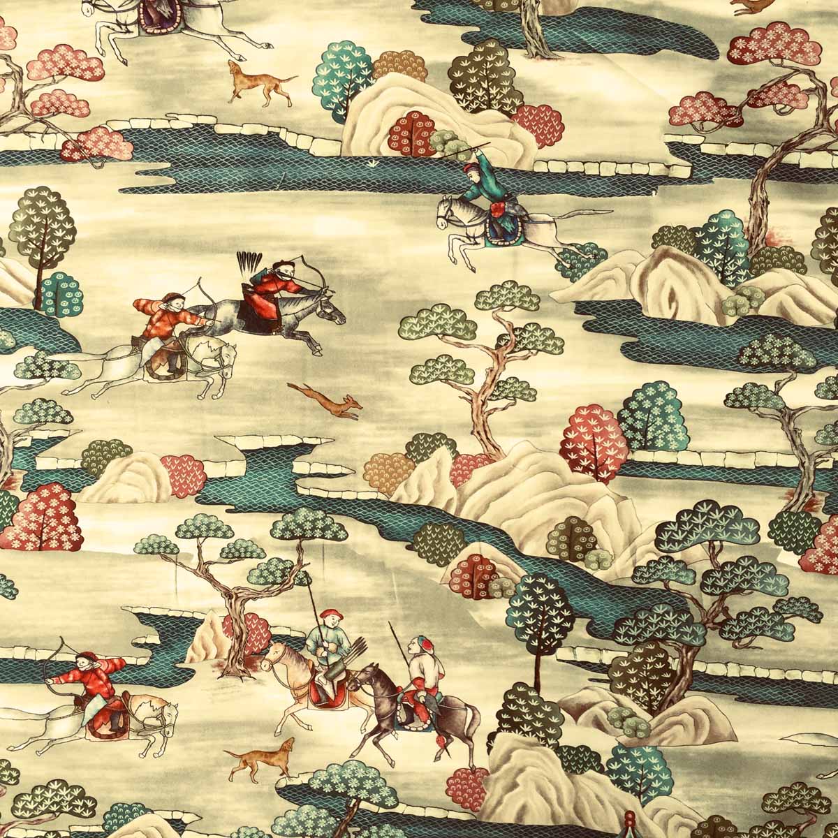 Chinese Mongolian Riding scene printed cotton fabric