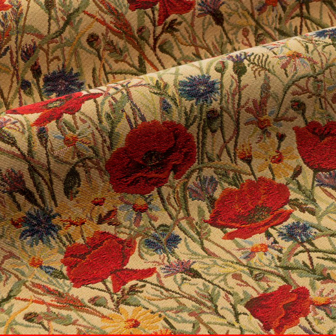 English Country House Poppy Meadow Tapestry Weave