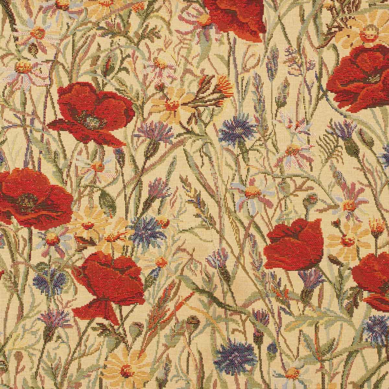 English Country House Poppy Meadow Tapestry Weave