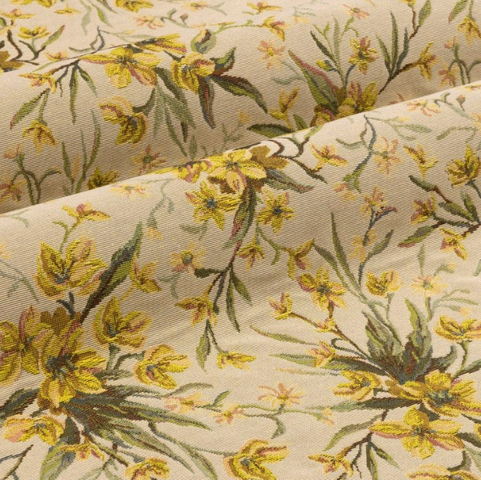 English Country House Yellow Floral Tapestry Weave