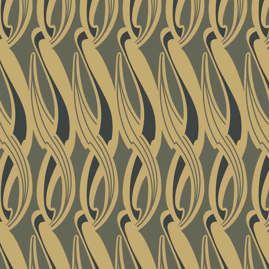 art deco art nouveau green cotton print curtain and upholstery fabric - Deco Eclectic Henry van de Velde Design