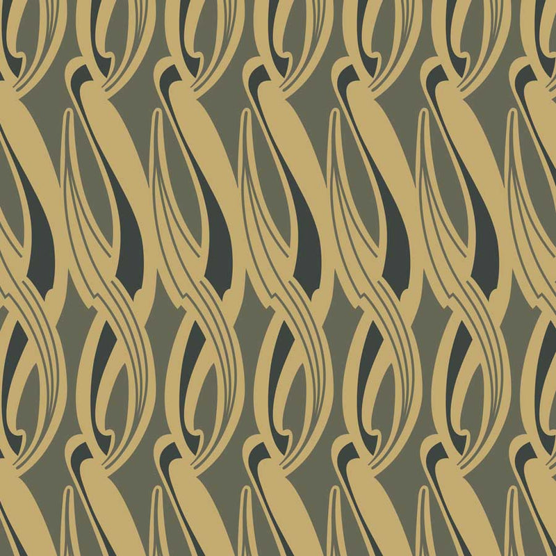 art deco art nouveau green cotton print curtain and upholstery fabric - Deco Eclectic Henry van de Velde Design