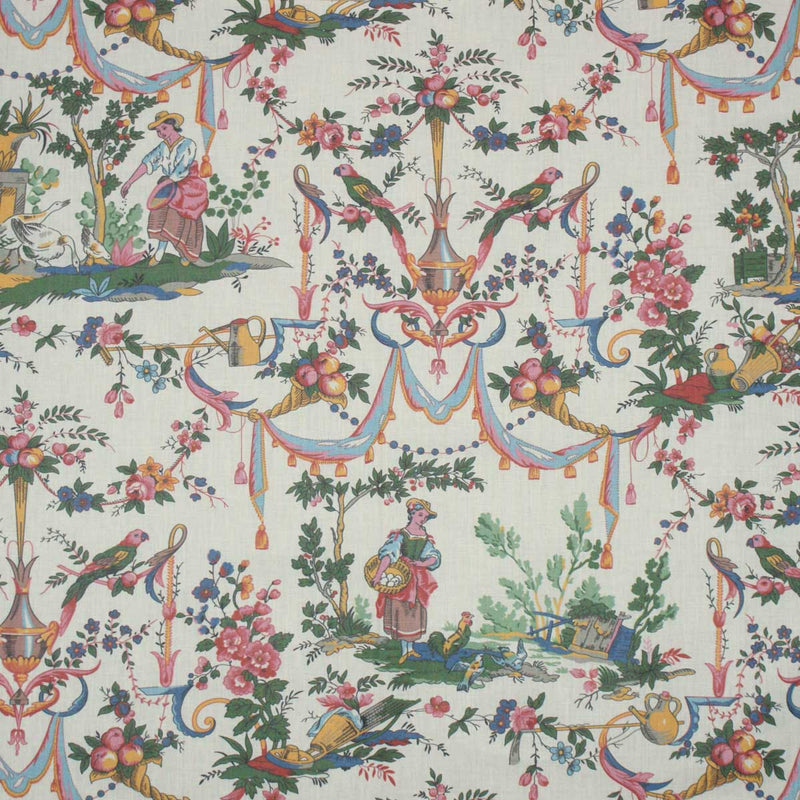 Traditional French double-width chinz curtain fabric
