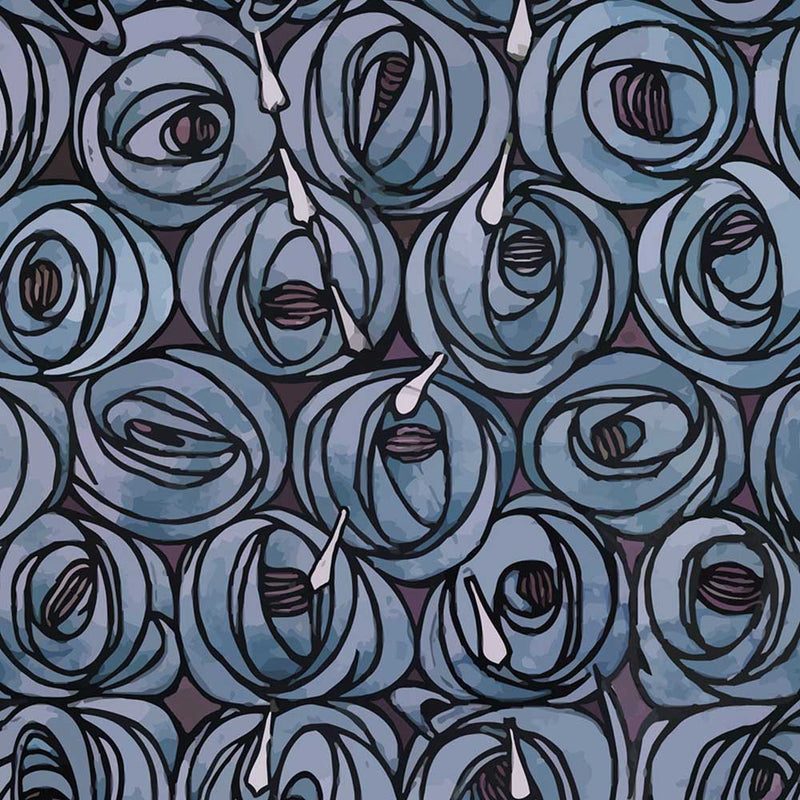 Charles Rennie Mackintosh Large Teardrop Roses Blue Velvet