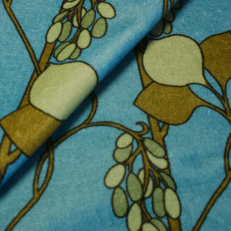 Gustav Stickley Craftsman Style Grapes Design, cotton velvet print, blue