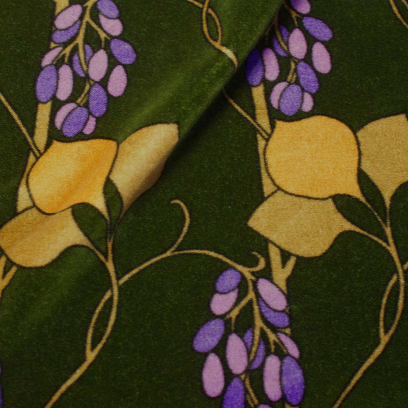 Gustav Stickley Craftsman Style Grapes Design, cotton velvet print, dark leaf green