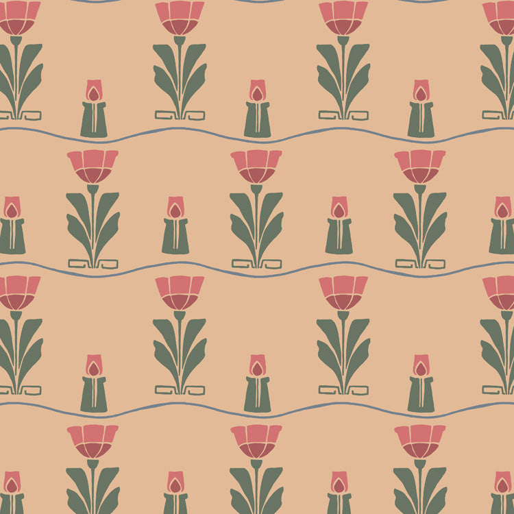 Gustav Stickley Poppy Design Textile for Curtains