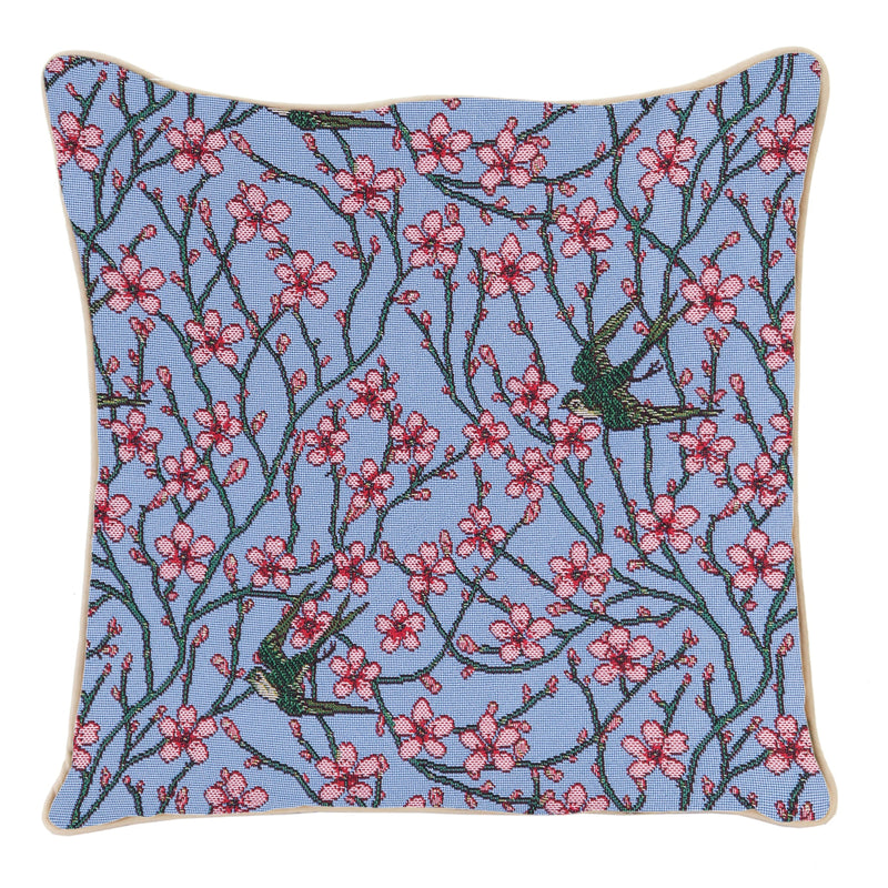 Walter Crane Swallows and Almond Blossom Tapestry Fabric Cushion