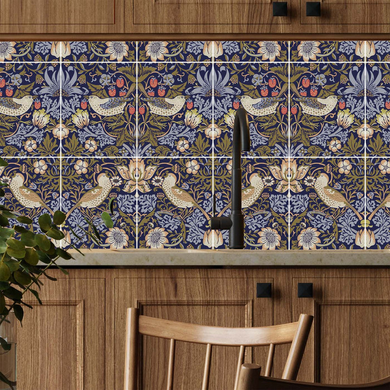 William Morris Tiles Strawberry Thief 25cm x 20cm Ceramic Tile, 4 piece set