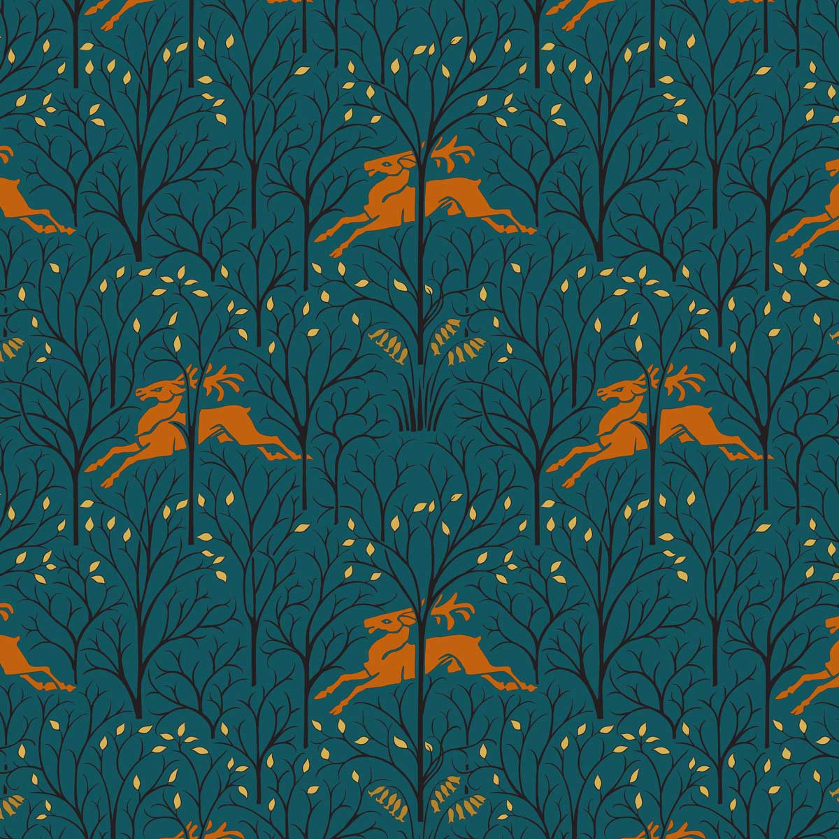 Charles Voysey Deer in the Forest Night Velvet Fabric