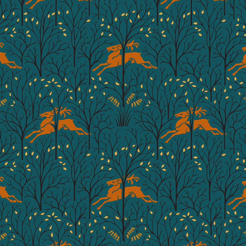 Charles Voysey Deer in the Forest Night Velvet Fabric