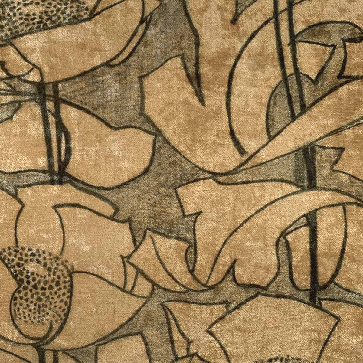 Art Deco Art Nouveau Beige And Dark Brown Linen Upholstery Fabric | Archibald Knox Lus y Chadlee (Poppies) rom Loome Fabrics