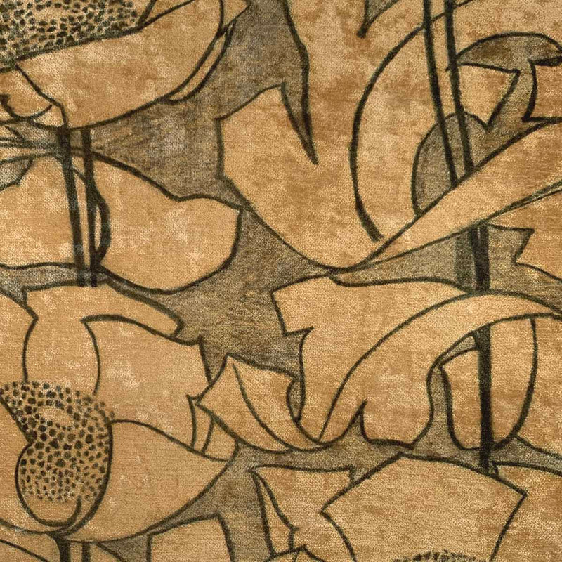 Art Deco Art Nouveau Beige And Dark Brown Linen Upholstery Fabric | Archibald Knox Lus y Chadlee (Poppies) rom Loome Fabrics