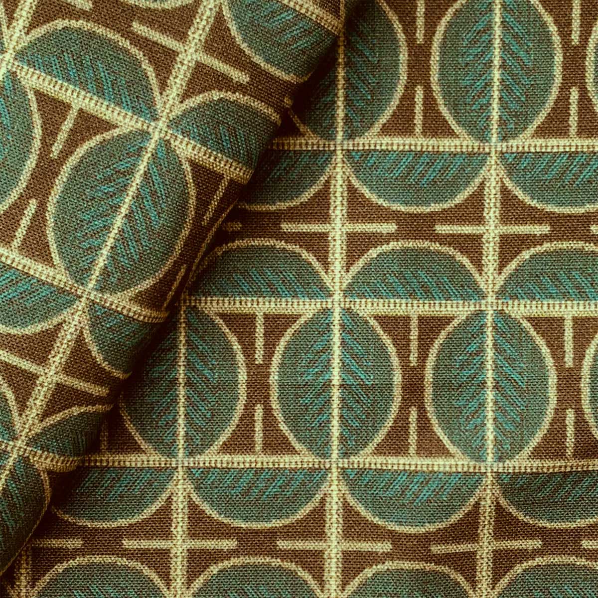 Josef Hoffmann Herbsblatt (Leaves) Brown and Blue FR Linen-Look Print