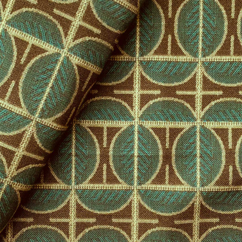 Josef Hoffmann Herbsblatt (Leaves) Brown and Blue FR Linen-Look Print