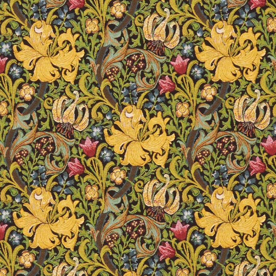 arts and crafts  green and red wool curtain and upholstery fabric - William Morris Designs Pomegranate Heavy Chenille