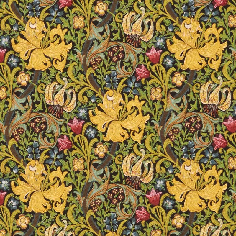 arts and crafts  green and red wool curtain and upholstery fabric - William Morris Designs Pomegranate Heavy Chenille