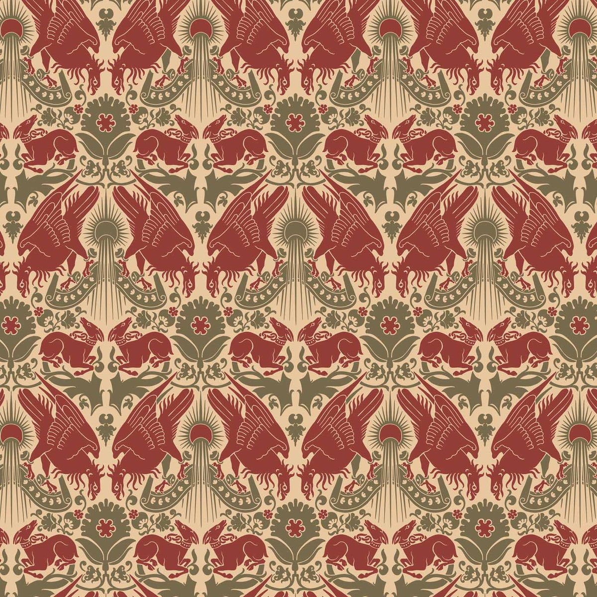 Hampton Court 14th Century Sicilian Falcons and Hounds Luxury Velvet
