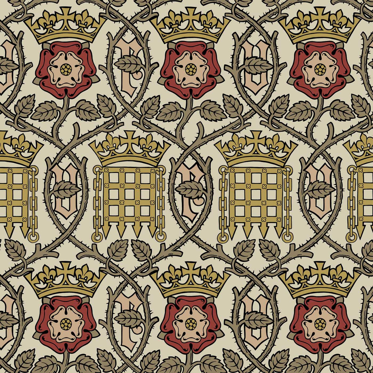 Fabric | Augustus Pugin Portcullis Design Beige from Loome Fabrics