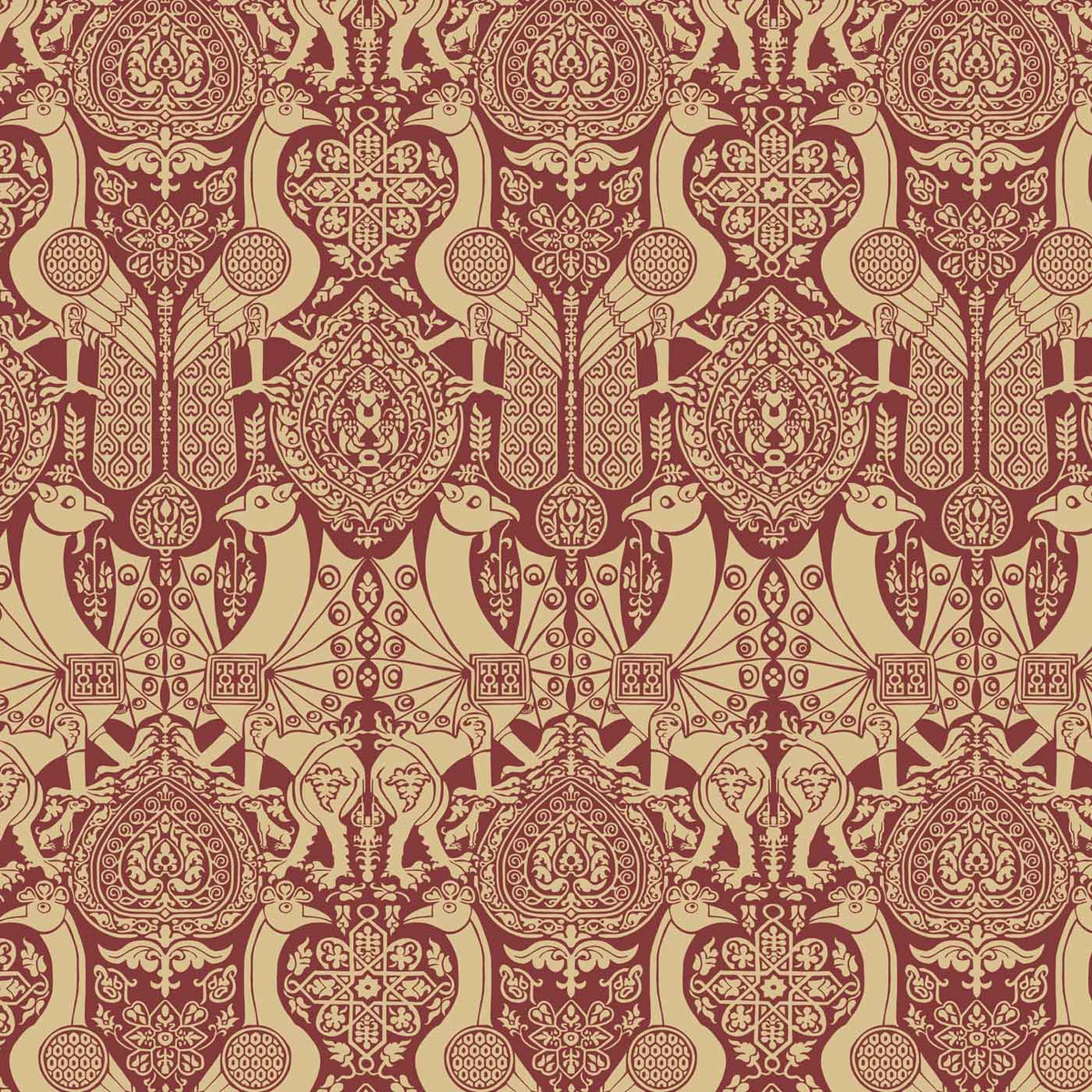 Fourteenth Century Griffins and Peacock curtain upholstery fabric