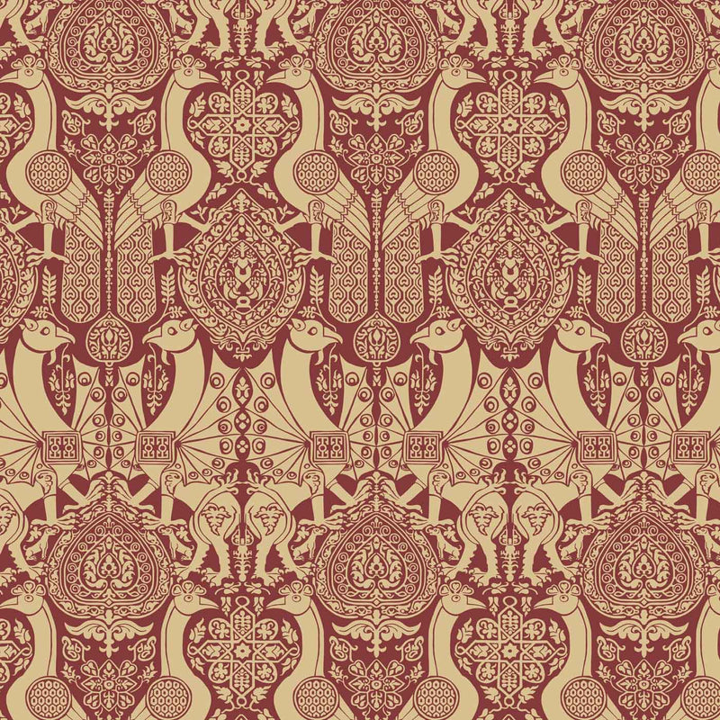 Fourteenth Century Griffins and Peacock curtain upholstery fabric