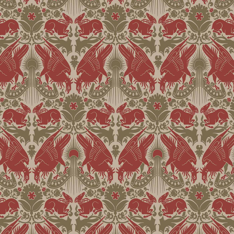 Fourteenth Century Griffins and Peacock curtain upholstery fabric
