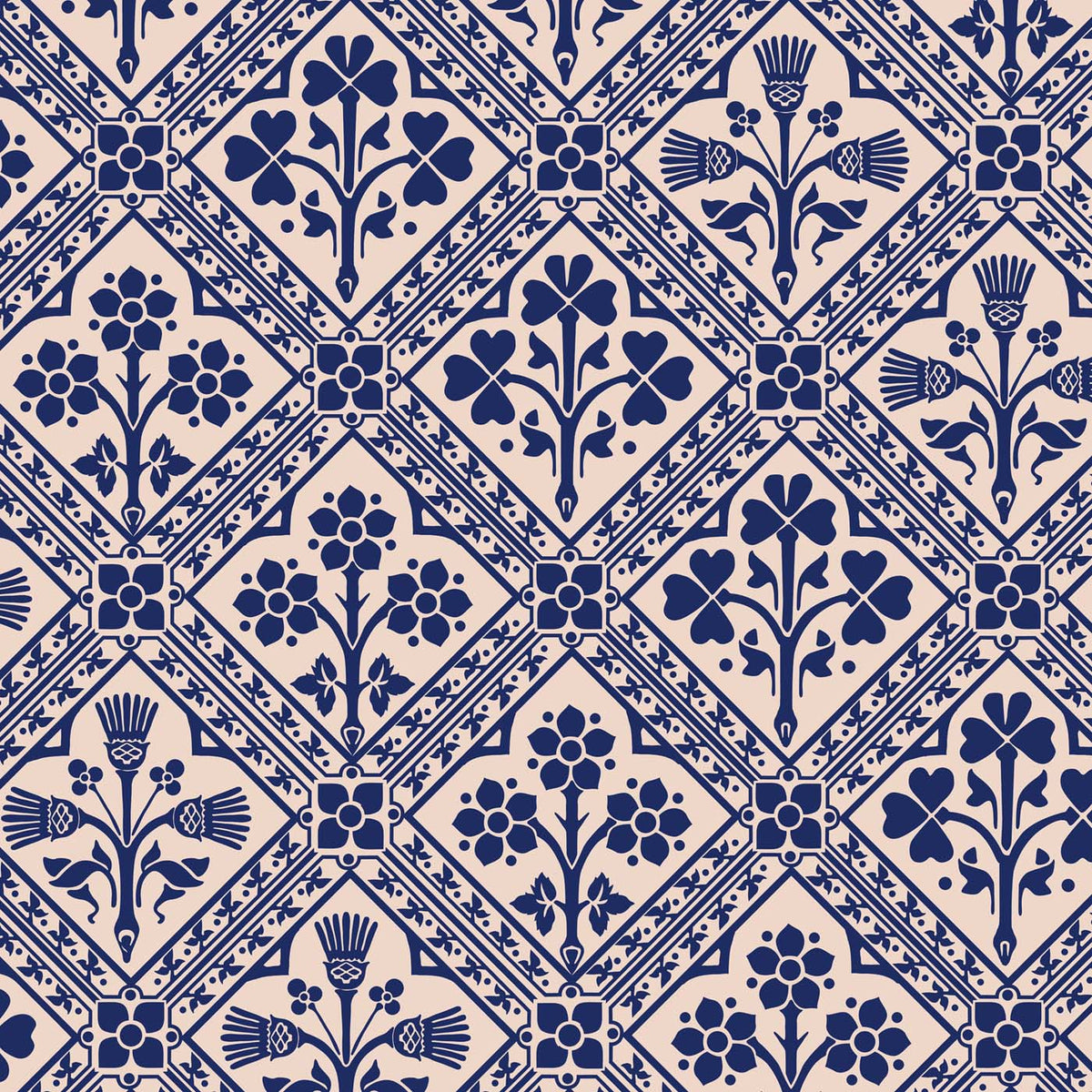 green and fawn cotton print  fabric - Augustus Pugin Rose Thistle and Shamrock