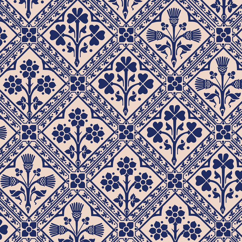 green and fawn cotton print  fabric - Augustus Pugin Rose Thistle and Shamrock