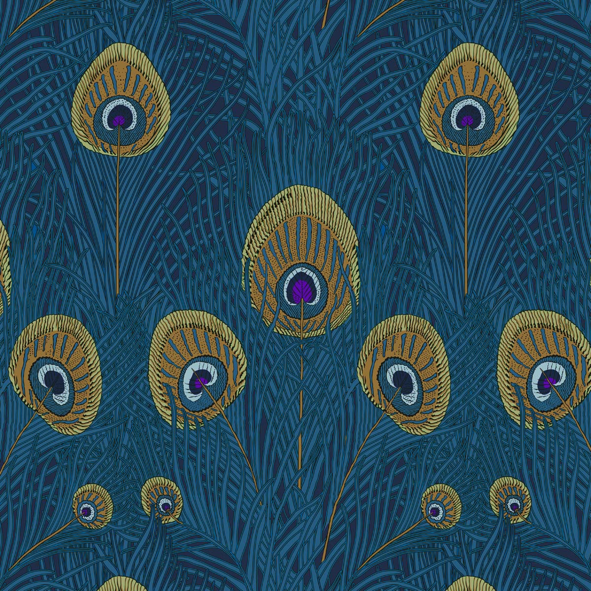 Peacock Plumes Feathers Print Fabric