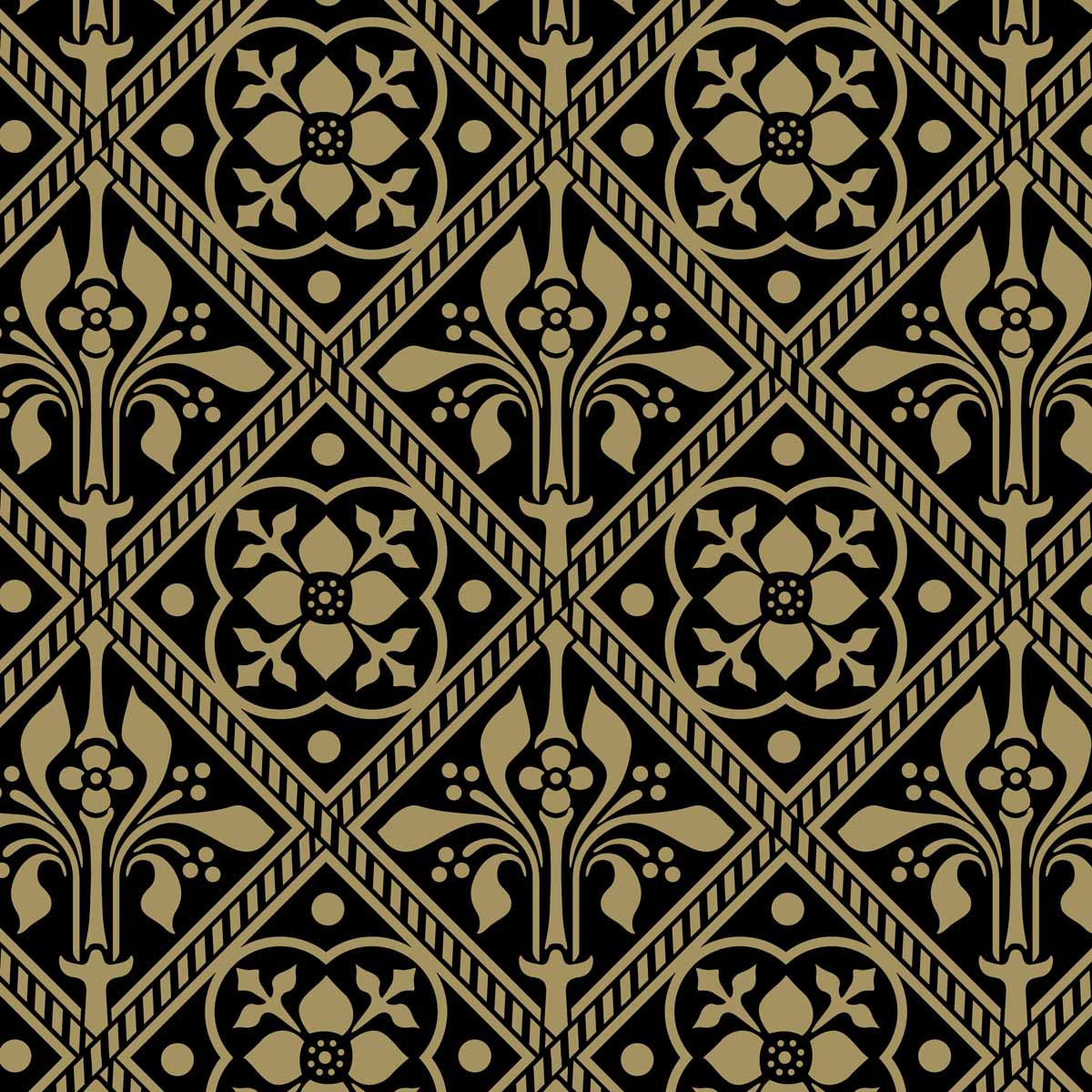 Augustus Pugin Trellis Fleur de Lys Curtain Upholstery Fabric