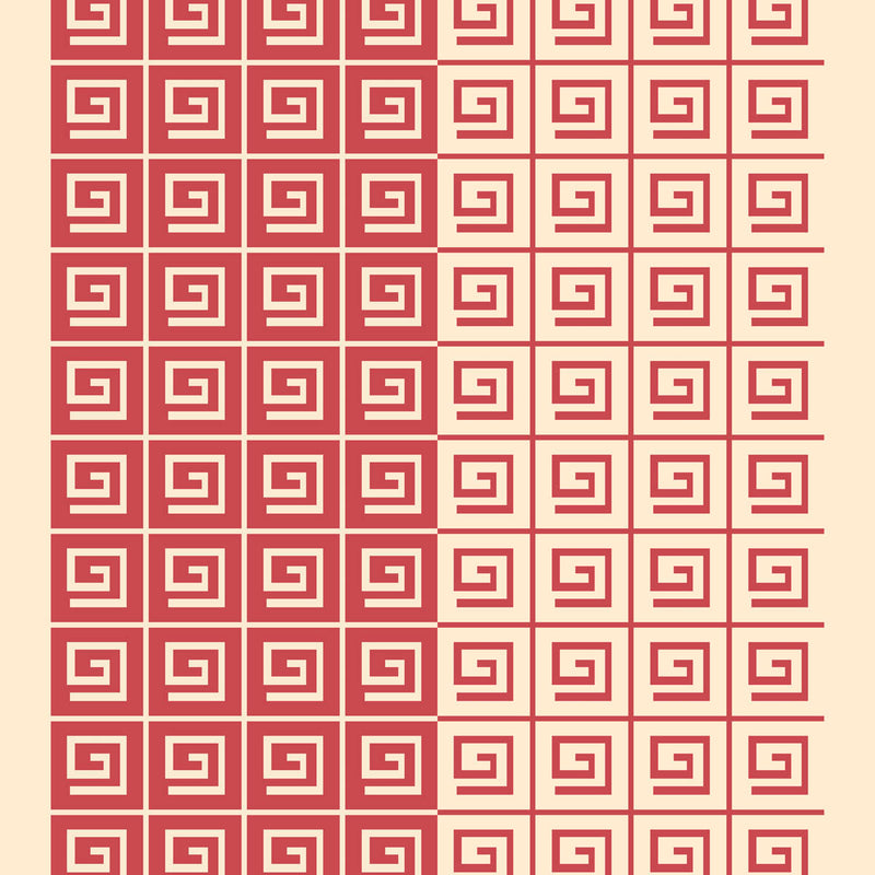 Greek Key Red and Cream Cotton Linen Print Fabric designed by Marguerita Mergentime
