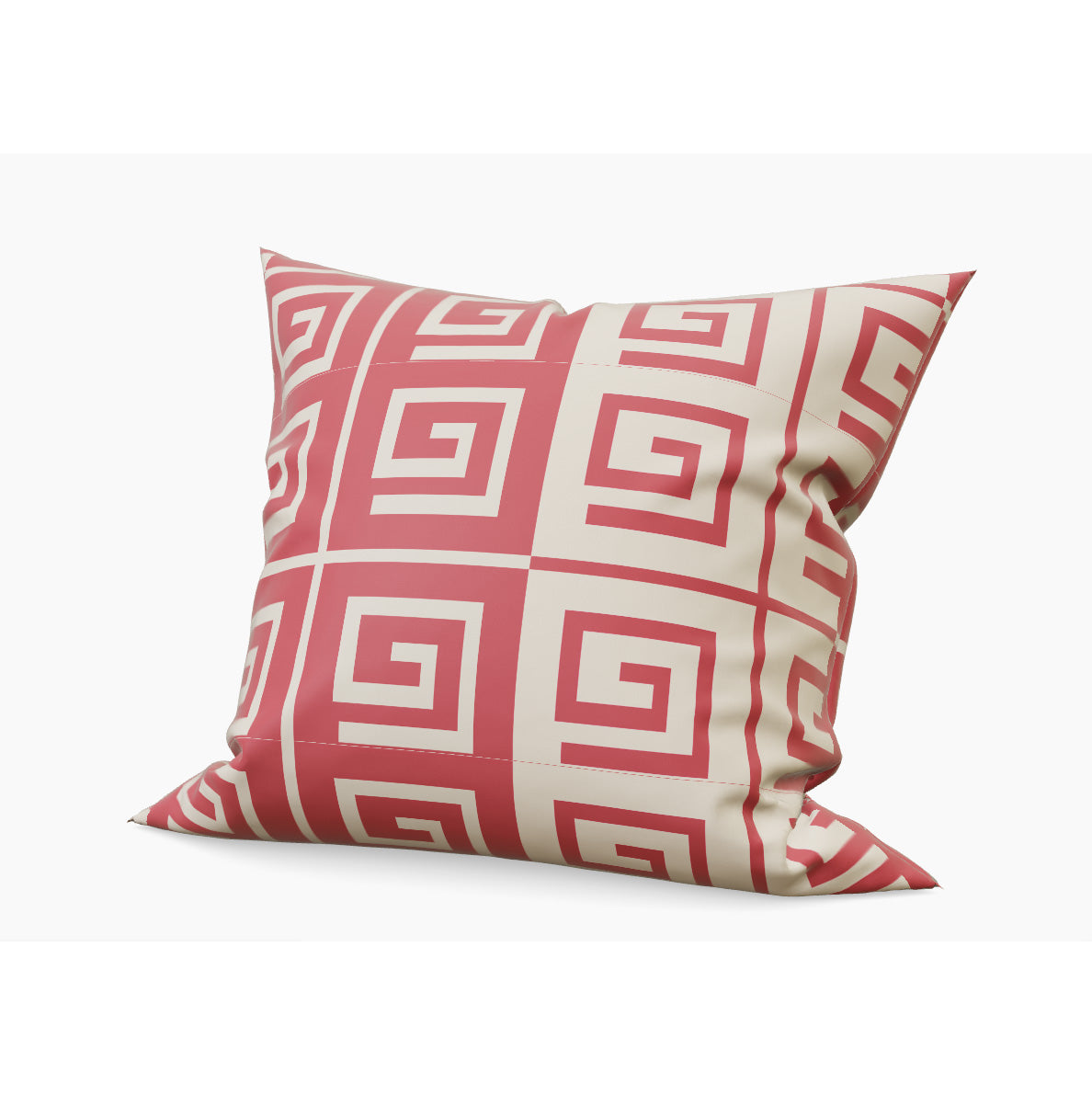 Greek Key Red and Cream Cotton Linen Print Fabric designed by Marguerita Mergentime
