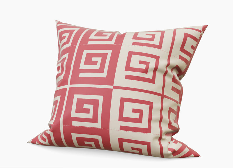 Greek Key Red and Cream Cotton Linen Print Fabric designed by Marguerita Mergentime