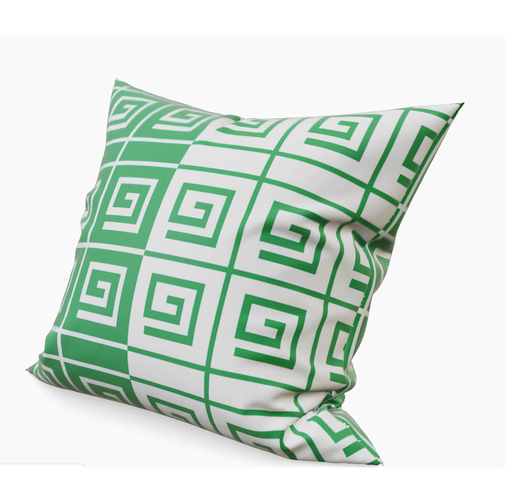 Greek Key Emerald Green Cotton Linen Print Fabric designed by Marguerita Mergentime