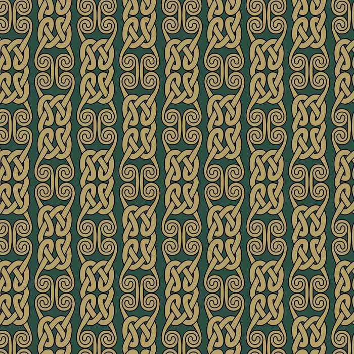 Celtic Braid Stripe Cotton Linen Print Green