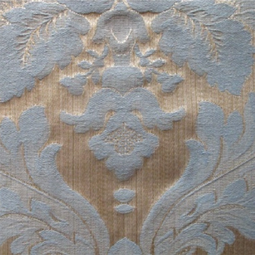 patterned Elegant duck egg blue and gold cotton print curtain and upholstery fabric - Porchester Duck Egg Large Regency Pattern