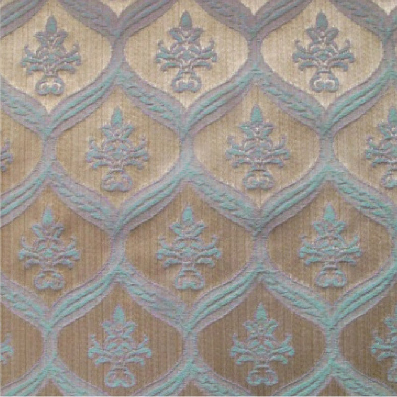 patterned Elegant duck egg blue and gold cotton print curtain and upholstery fabric - Porchester Duck Egg Regency Pattern