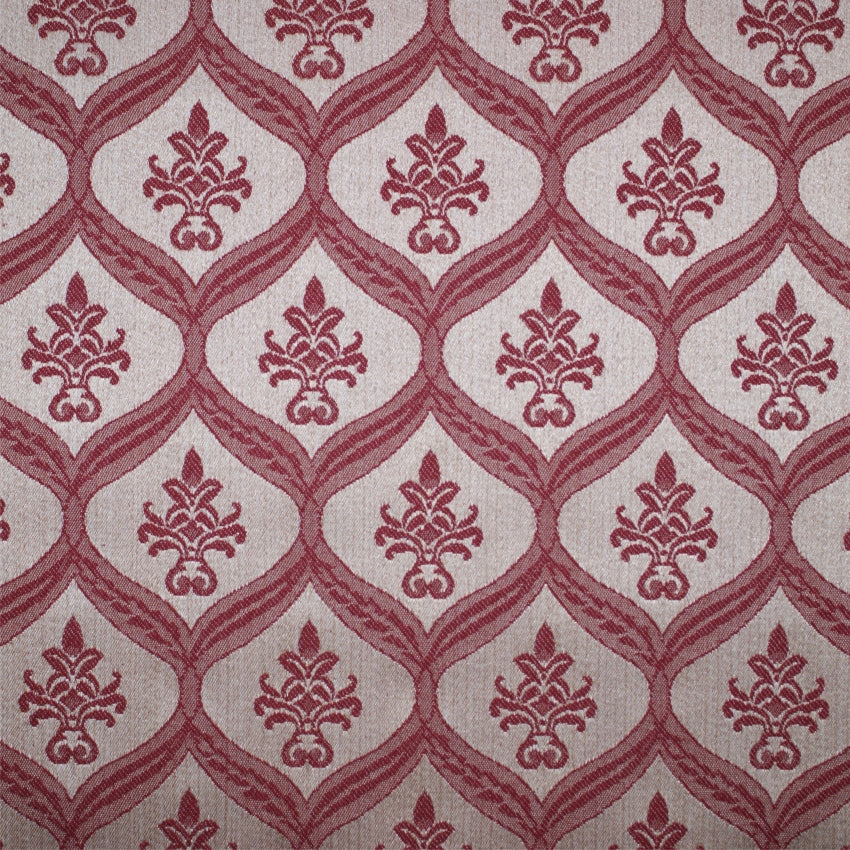 patterned Elegant red and pale gold cotton print curtain and upholstery fabric - Porchester Bordeaux Regency Pattern