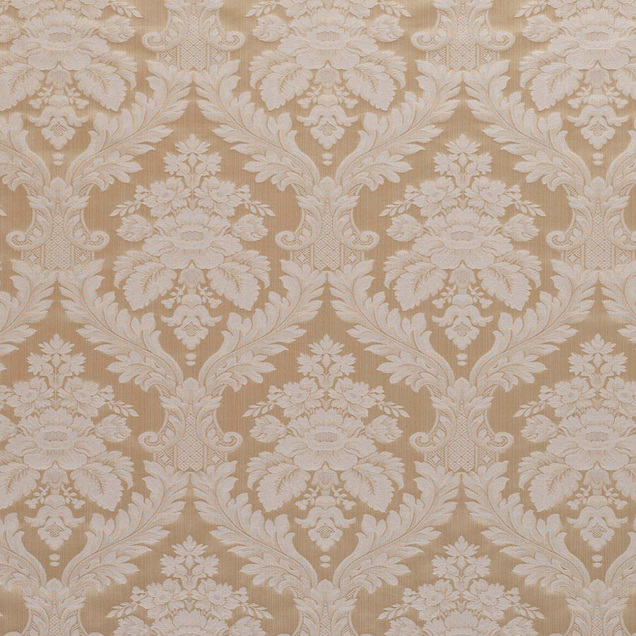patterned Elegant cream and pale gold cotton print curtain and upholstery fabric - Porchester Chardonnay Large Regency Pattern
